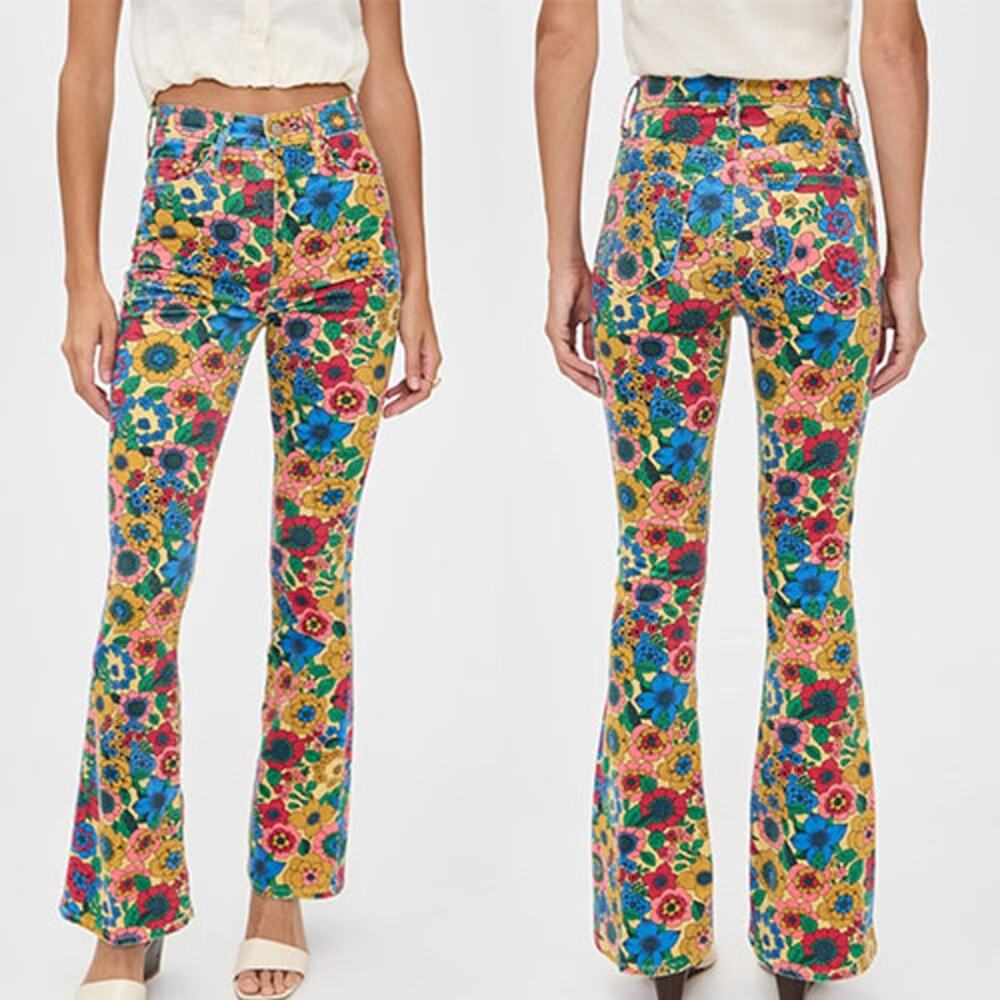 NWT MOTHER High Waisted Weekender Skimp Flower Print Jeans Multicolor Size: 25